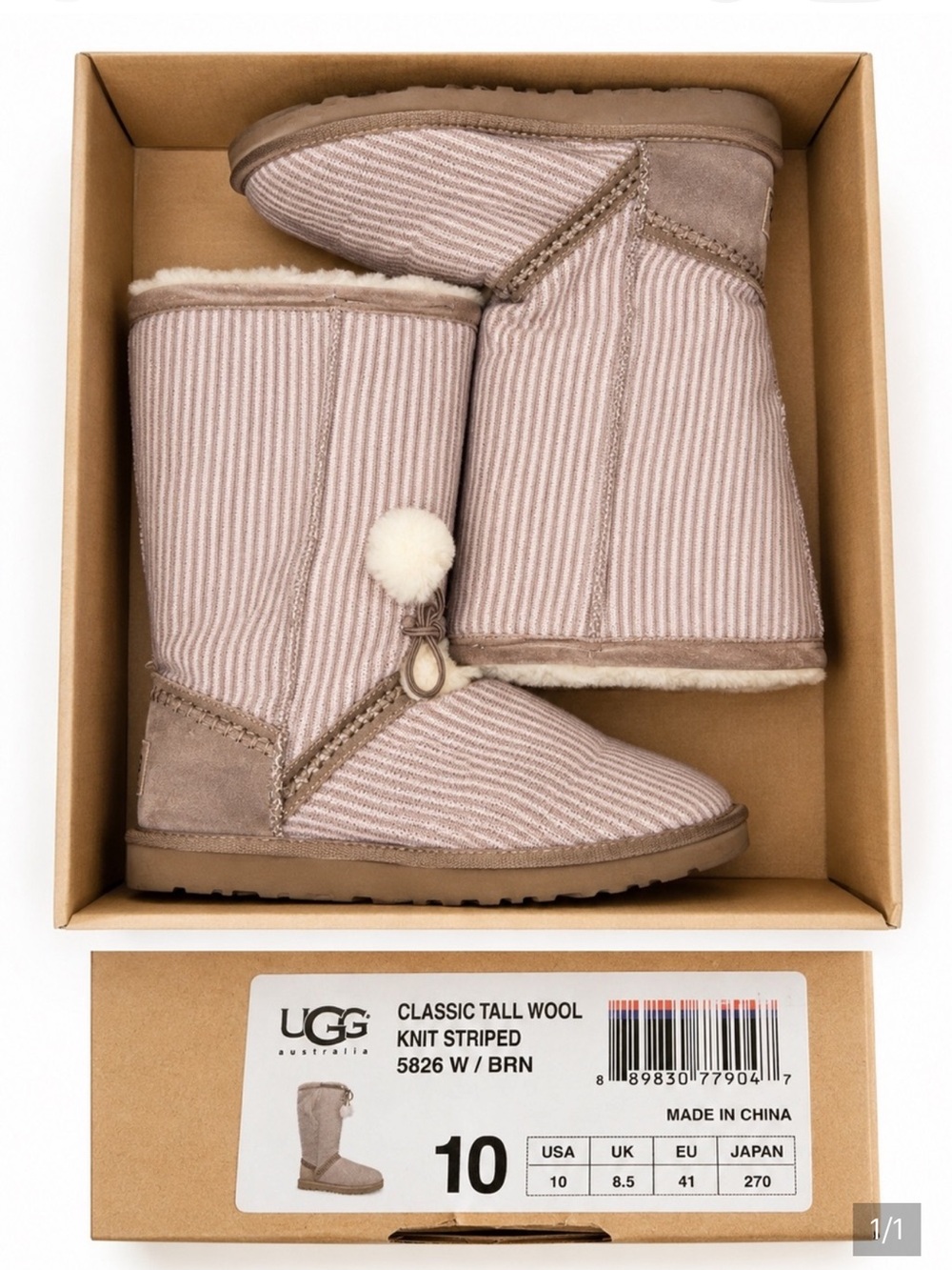 UGG Tall Striped Knit Boots in Taupe and Cream